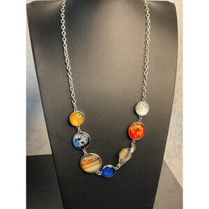 Pewter Pentagram Crescent Moon Planet Themed Necklace